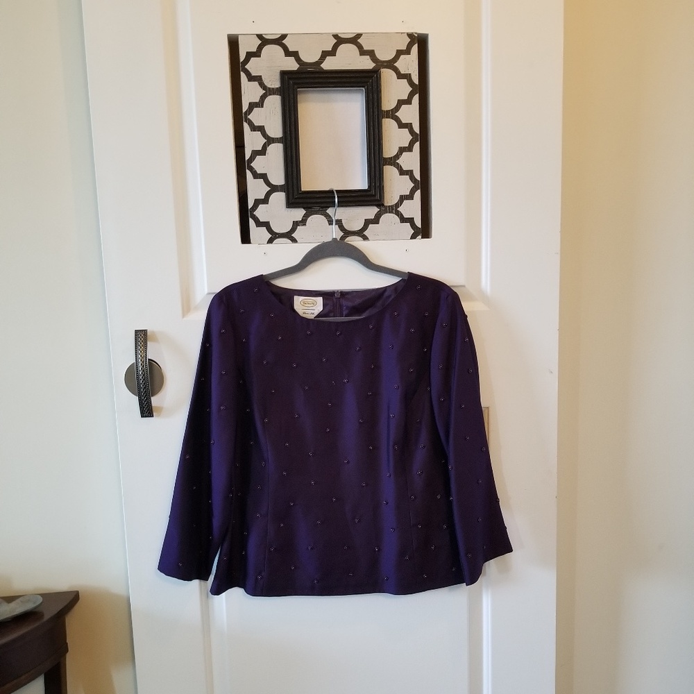Talbots Pure Silk Scoop Neck Zip Top Blouse